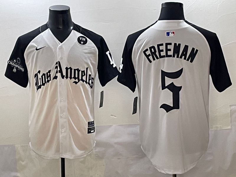 Men 2025 Los Angeles Dodgers #5 Freeman White black Five generations Joint Name Nike MLB Jersey style 52612